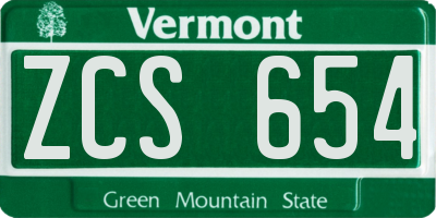 VT license plate ZCS654