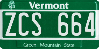 VT license plate ZCS664