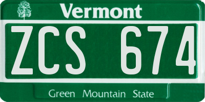 VT license plate ZCS674