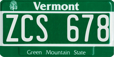 VT license plate ZCS678