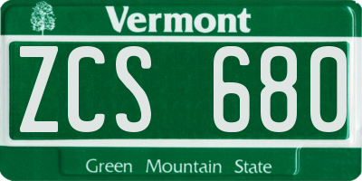 VT license plate ZCS680