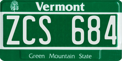 VT license plate ZCS684