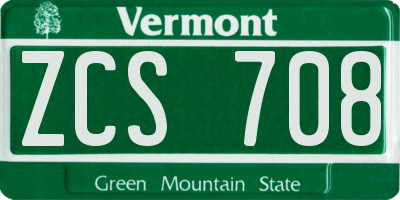 VT license plate ZCS708
