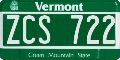 VT license plate ZCS722