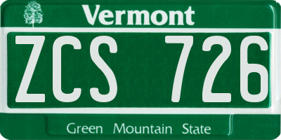 VT license plate ZCS726