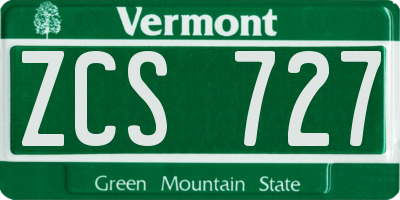 VT license plate ZCS727