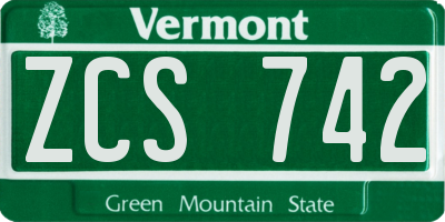 VT license plate ZCS742
