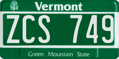 VT license plate ZCS749