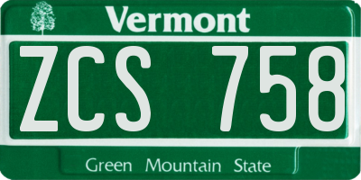 VT license plate ZCS758