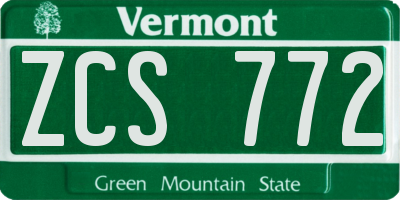 VT license plate ZCS772