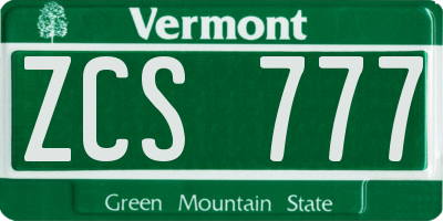 VT license plate ZCS777