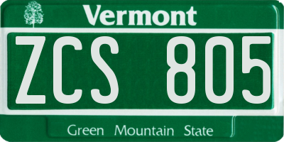 VT license plate ZCS805