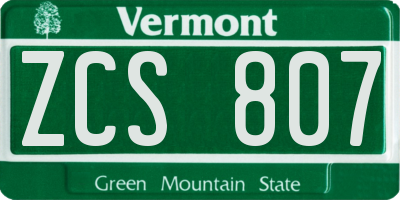 VT license plate ZCS807