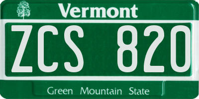 VT license plate ZCS820