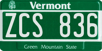 VT license plate ZCS836