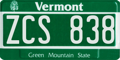 VT license plate ZCS838
