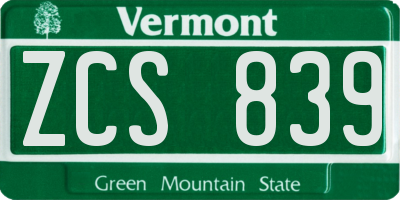 VT license plate ZCS839