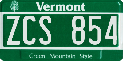 VT license plate ZCS854