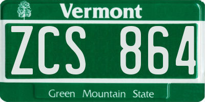VT license plate ZCS864