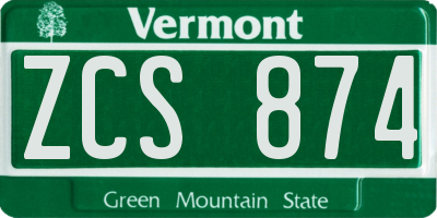 VT license plate ZCS874