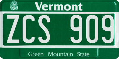 VT license plate ZCS909