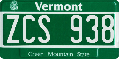 VT license plate ZCS938