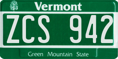 VT license plate ZCS942