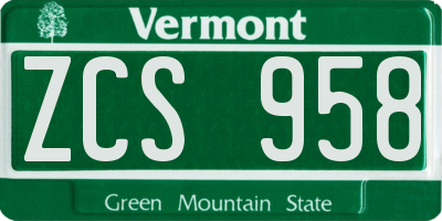 VT license plate ZCS958