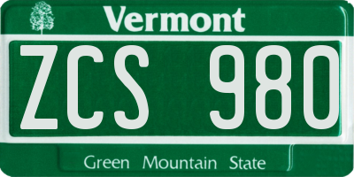 VT license plate ZCS980