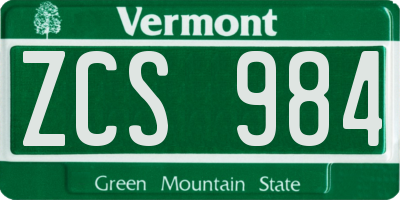 VT license plate ZCS984