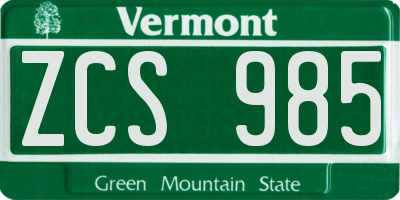 VT license plate ZCS985