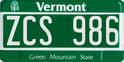 VT license plate ZCS986