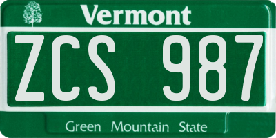 VT license plate ZCS987