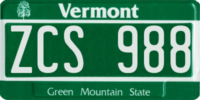 VT license plate ZCS988