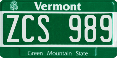 VT license plate ZCS989
