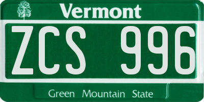 VT license plate ZCS996