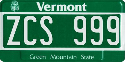 VT license plate ZCS999
