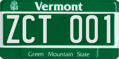 VT license plate ZCT001