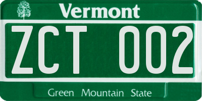 VT license plate ZCT002