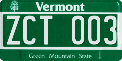 VT license plate ZCT003