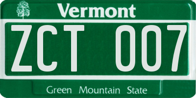 VT license plate ZCT007