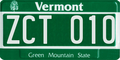 VT license plate ZCT010