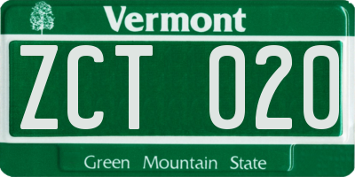 VT license plate ZCT020