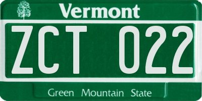 VT license plate ZCT022