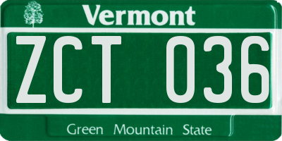 VT license plate ZCT036