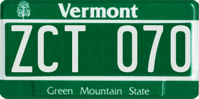 VT license plate ZCT070