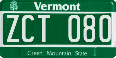 VT license plate ZCT080
