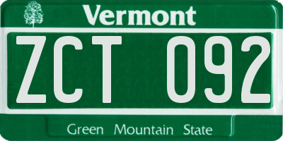 VT license plate ZCT092