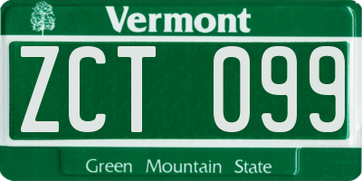 VT license plate ZCT099