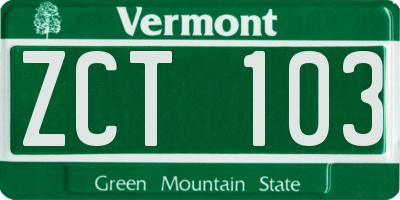 VT license plate ZCT103